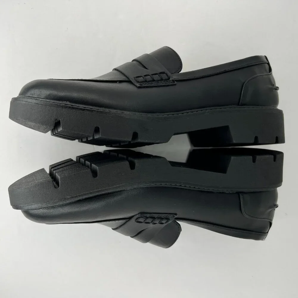 A New Day Womens Penny Black Faux Leather Classic Slip On Block Size 9 Loafers